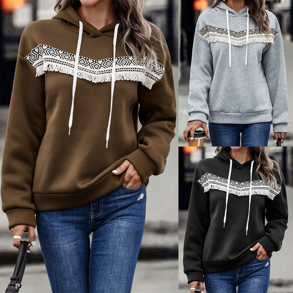 Autumn And Winter European And American Women's Clothing Hot Sale Hooded Lace Casual Sweatshirt