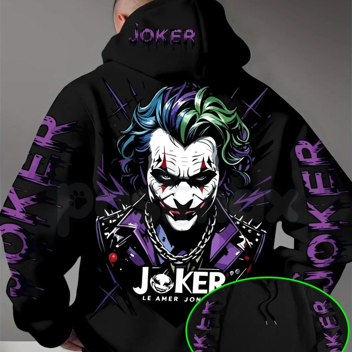 Men's Joker Portrait Graphic Hoodie – Vintage Comic Villain Streetwear Pullover, Dark Aesthetic Graphic Sweatshirt, Unisex Heavy Blend