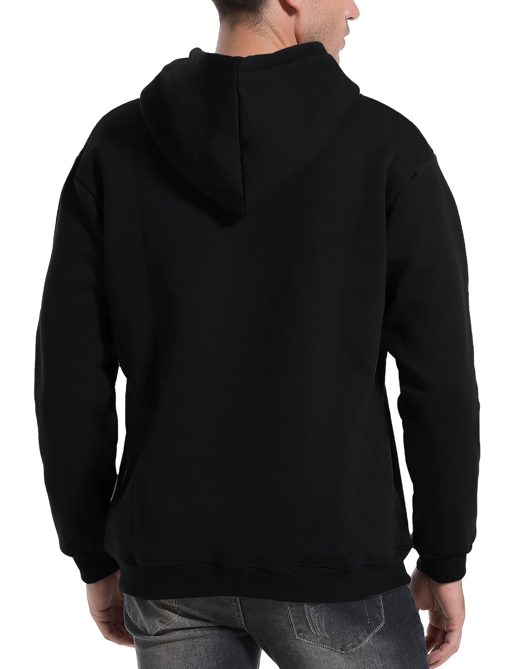 Flygo Men's Casual Fleece Sherpa Lined Hoodie Winter Warm Pullover Hooded Sweatshirt(Black-XL)