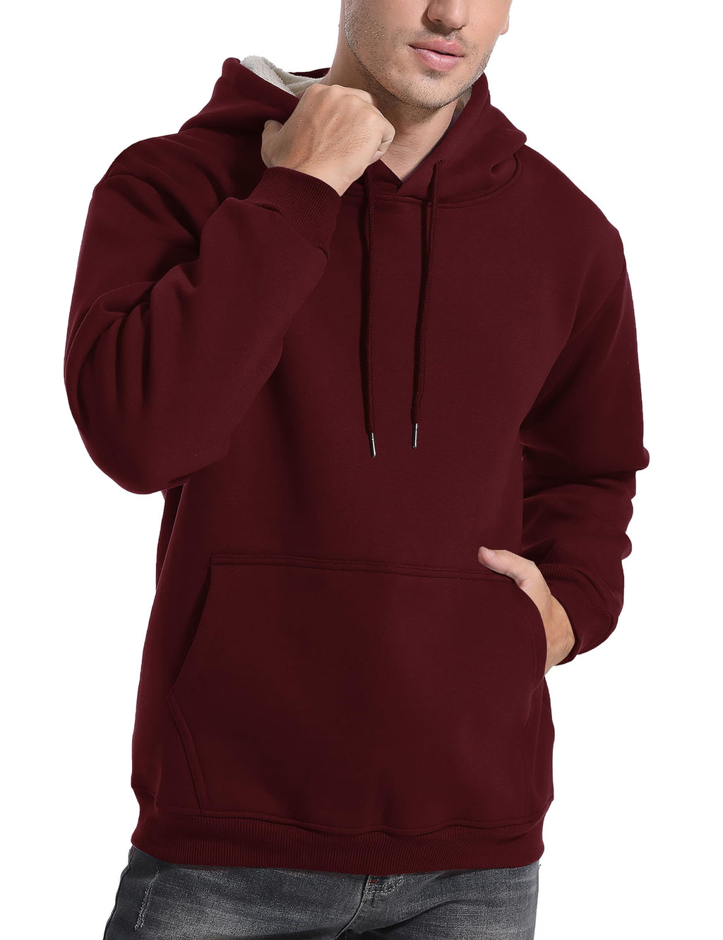 Flygo Men's Casual Fleece Sherpa Lined Hoodie Winter Warm Pullover Hooded Sweatshirt(Black-XL)