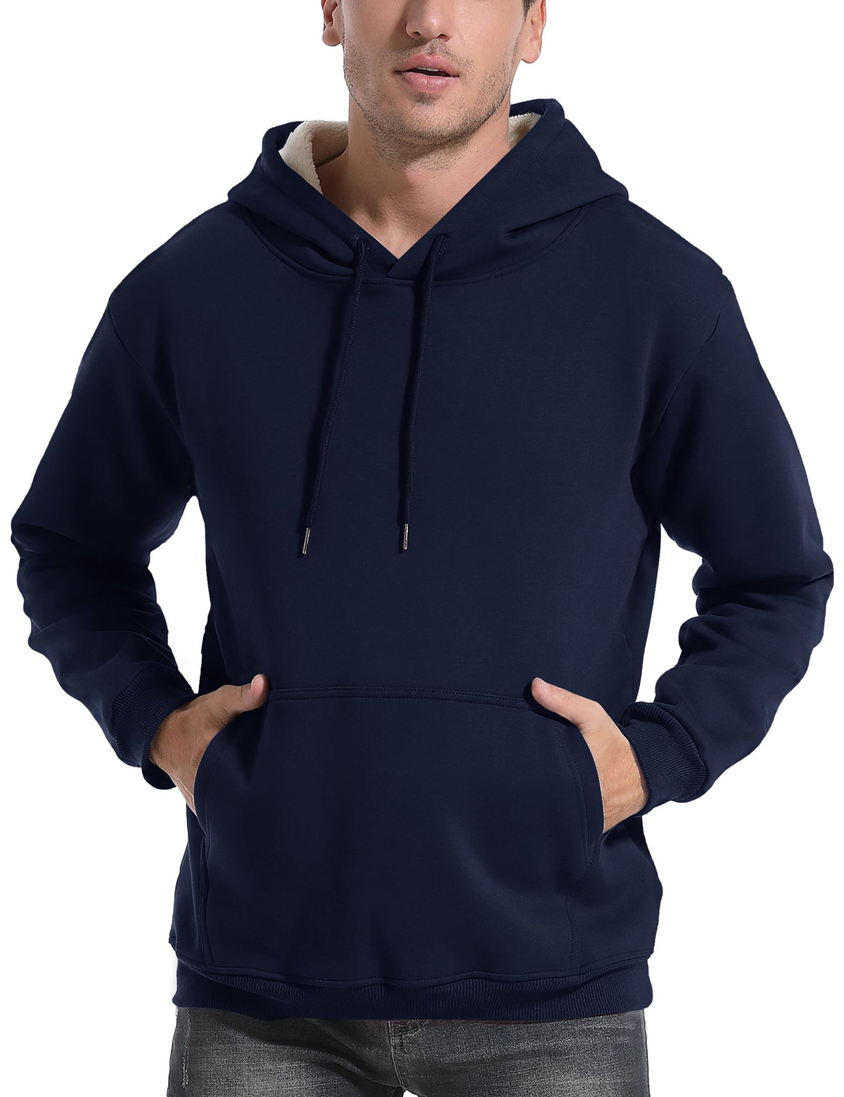 Flygo Men's Casual Fleece Sherpa Lined Hoodie Winter Warm Pullover Hooded Sweatshirt(Black-XL)