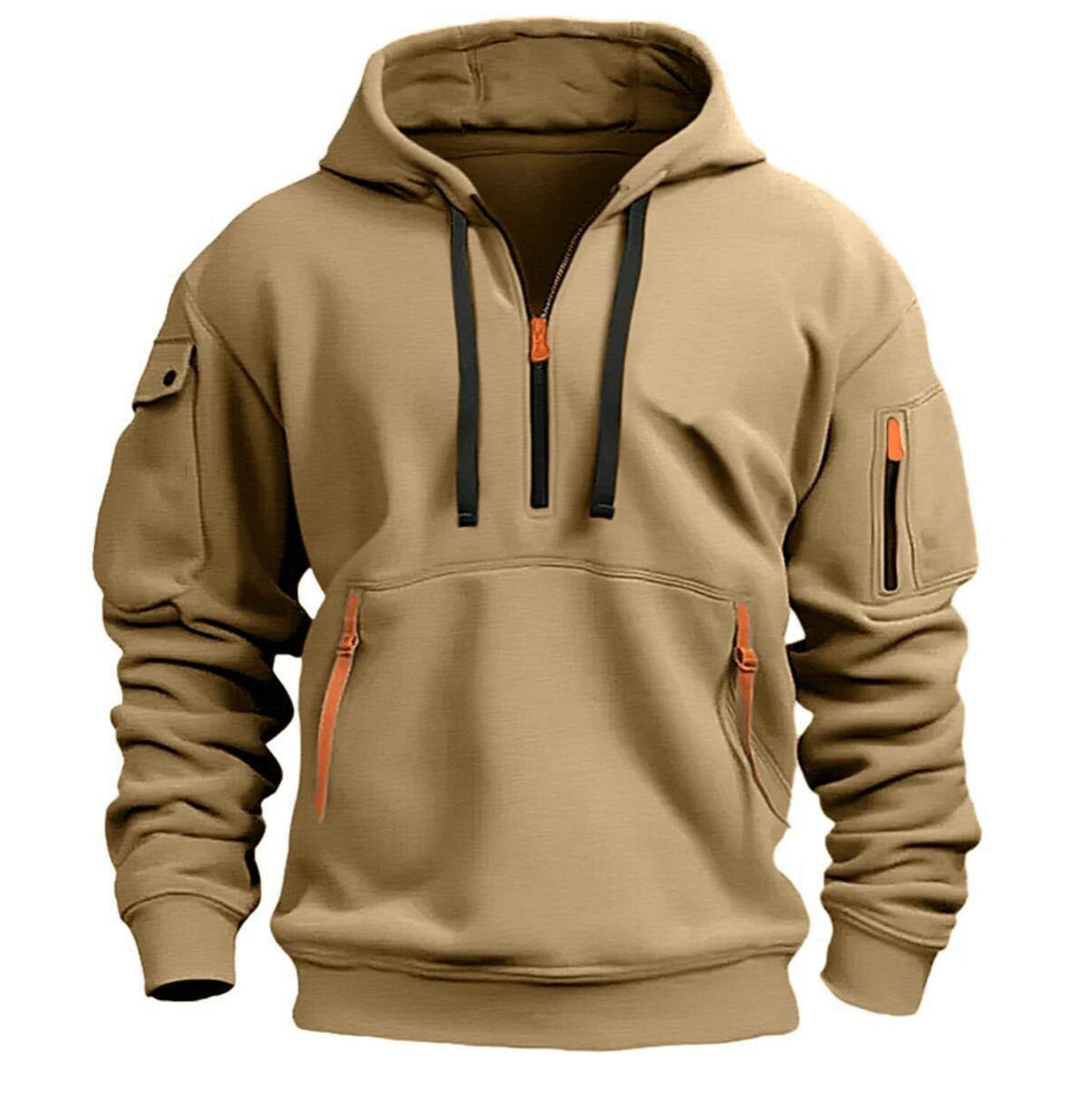 Half zip hoodie hooded sweatshirt with multiple pockets zipper pullover for men's sports and casual sweatshirt for men