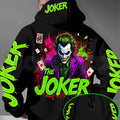 Men's Fluorescent Joker Print Hoodie – Neon Villain Graphic Pullover, Edgy Streetwear Cyberpunk Sweatshirt, Spooky Dark Comedy Gift