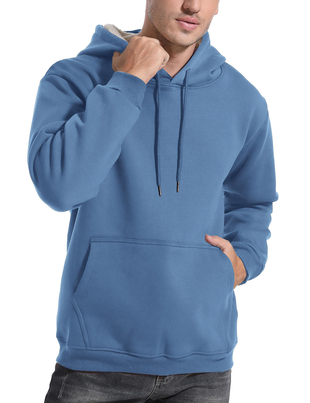 Flygo Men's Casual Fleece Sherpa Lined Hoodie Winter Warm Pullover Hooded Sweatshirt(Black-XL)