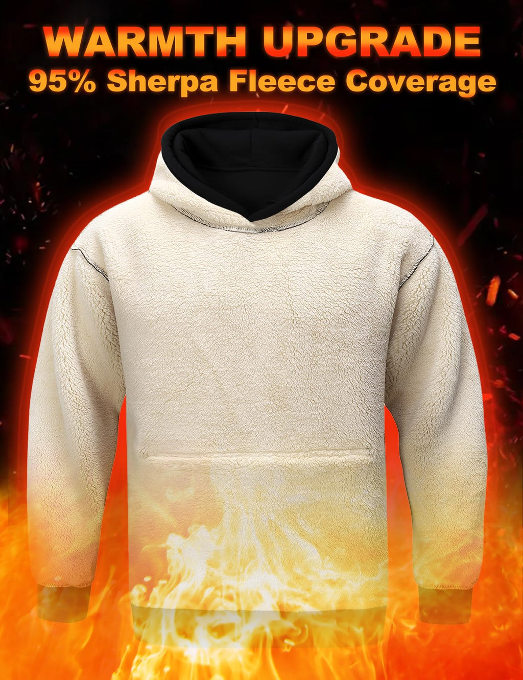 Flygo Men's Casual Fleece Sherpa Lined Hoodie Winter Warm Pullover Hooded Sweatshirt(Black-XL)
