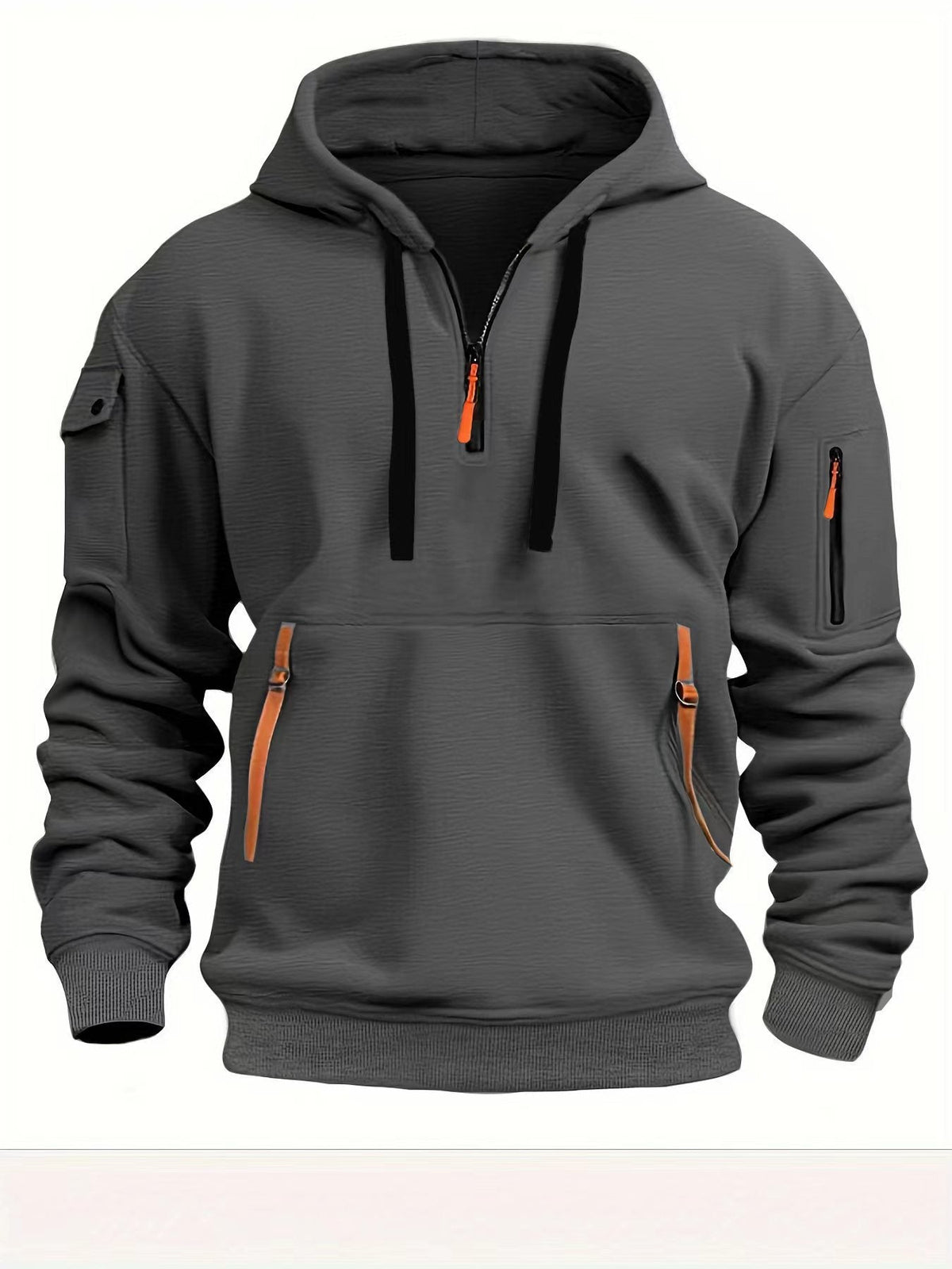 Half zip hoodie hooded sweatshirt with multiple pockets zipper pullover for men's sports and casual sweatshirt for men