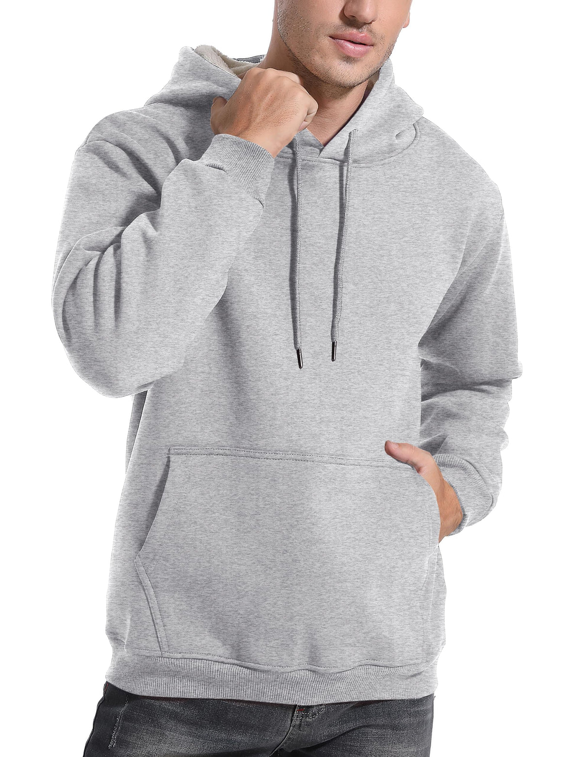 Flygo Men's Casual Fleece Sherpa Lined Hoodie Winter Warm Pullover Hooded Sweatshirt(Black-XL)