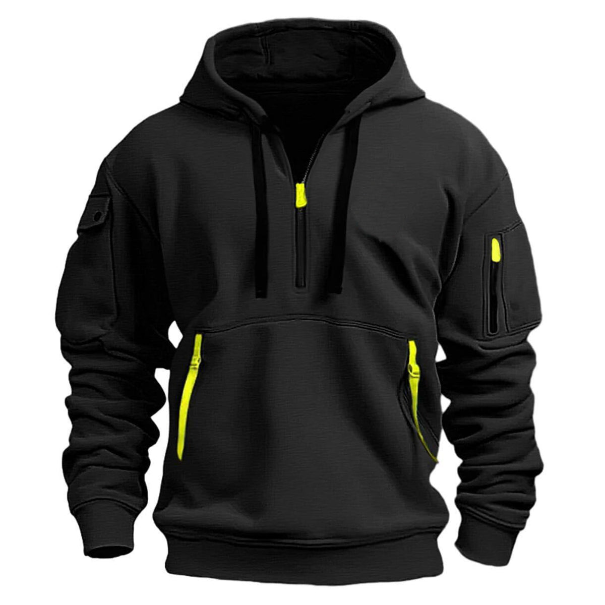 Half zip hoodie hooded sweatshirt with multiple pockets zipper pullover for men's sports and casual sweatshirt for men