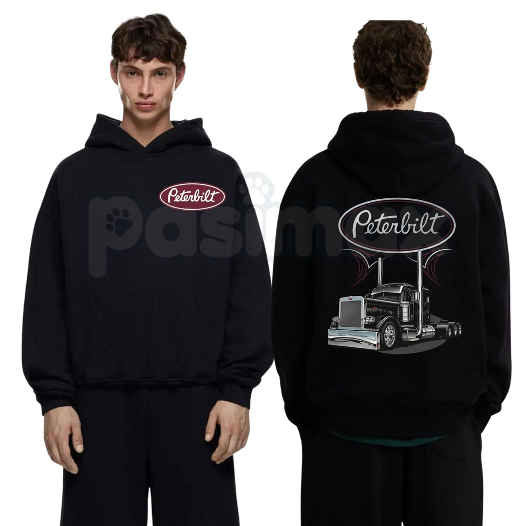 Vintage Peterbilt Big Rig Semi Truck Graphic Hoodie – Retro American Trucker Pullover, 18-Wheeler Highway Legend Sweatshirt, Unisex Heavy Blend