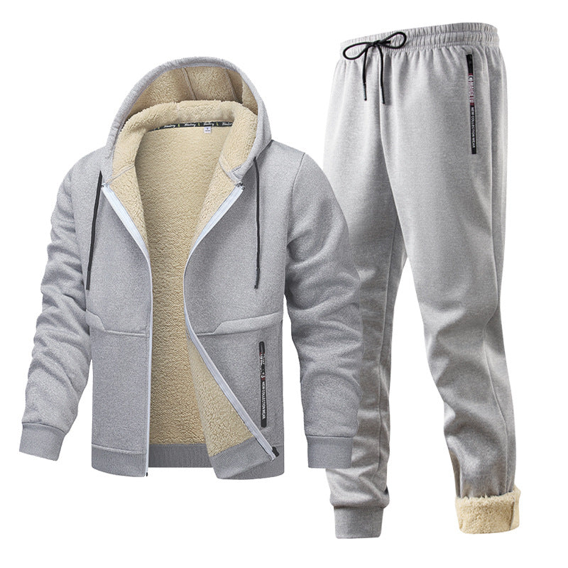 Mens Fleece-Quilted Set With Hoodie And Fleece-Lined Jacket For Men