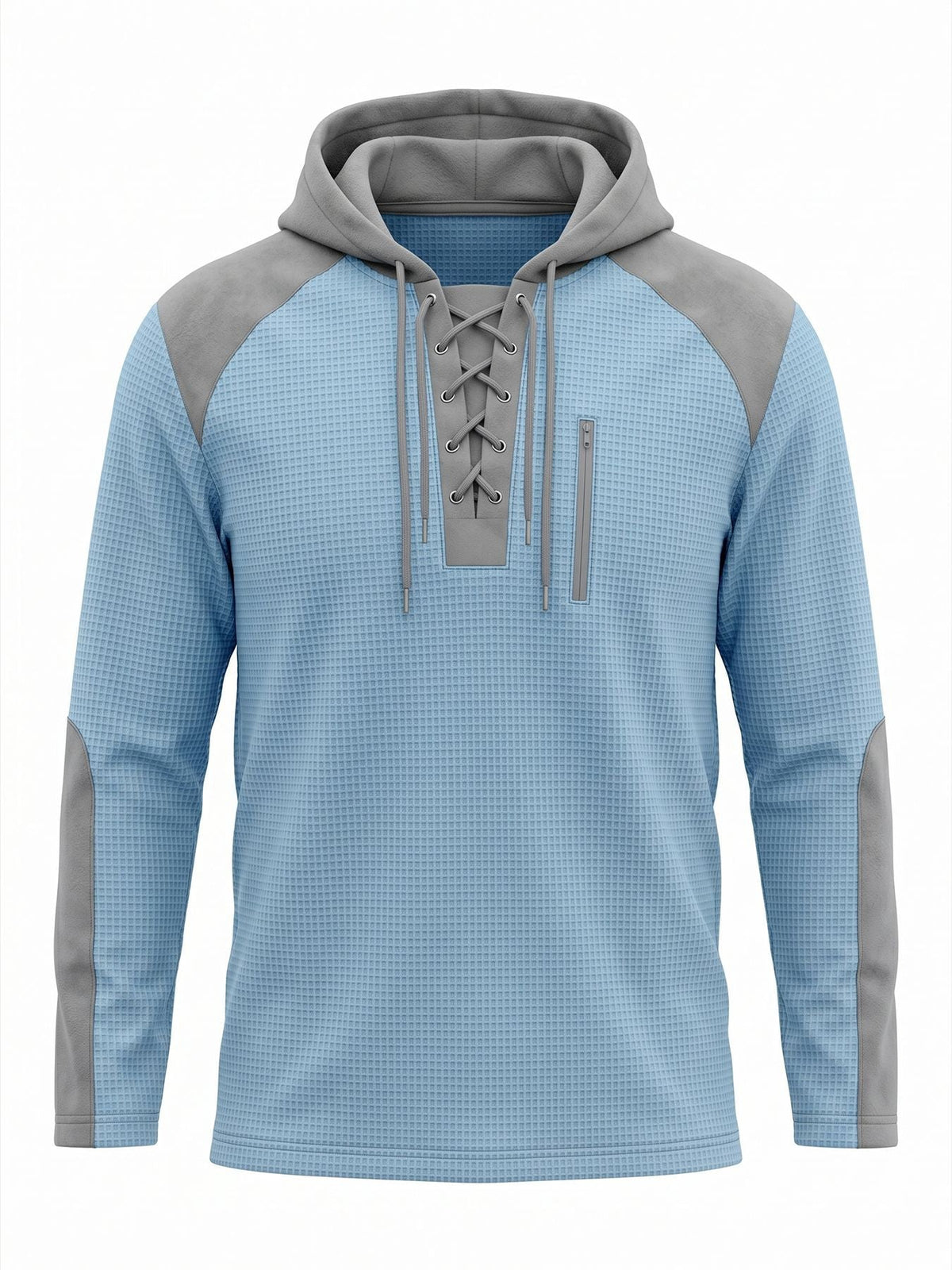 Mens Drawstring Hoodie Waffle-Weave Sweatshirt