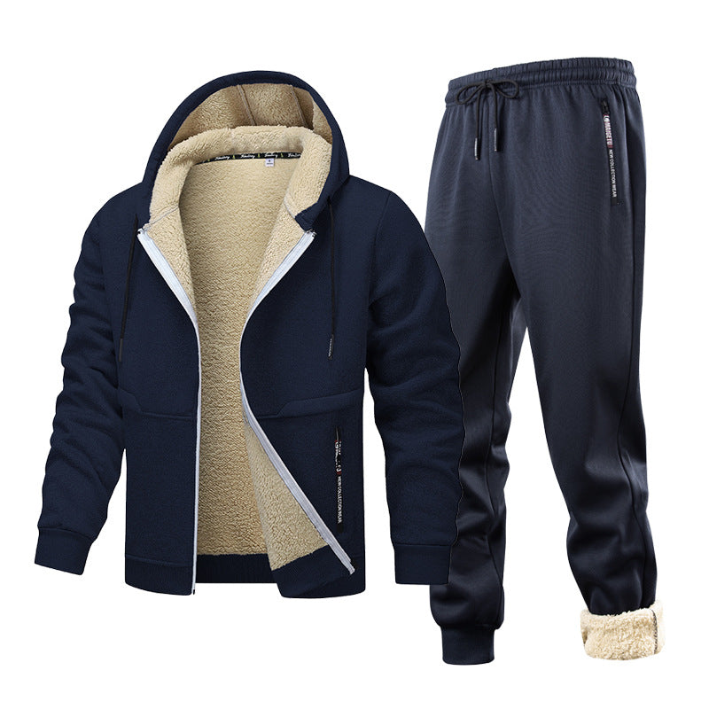 Mens Fleece-Quilted Set With Hoodie And Fleece-Lined Jacket For Men