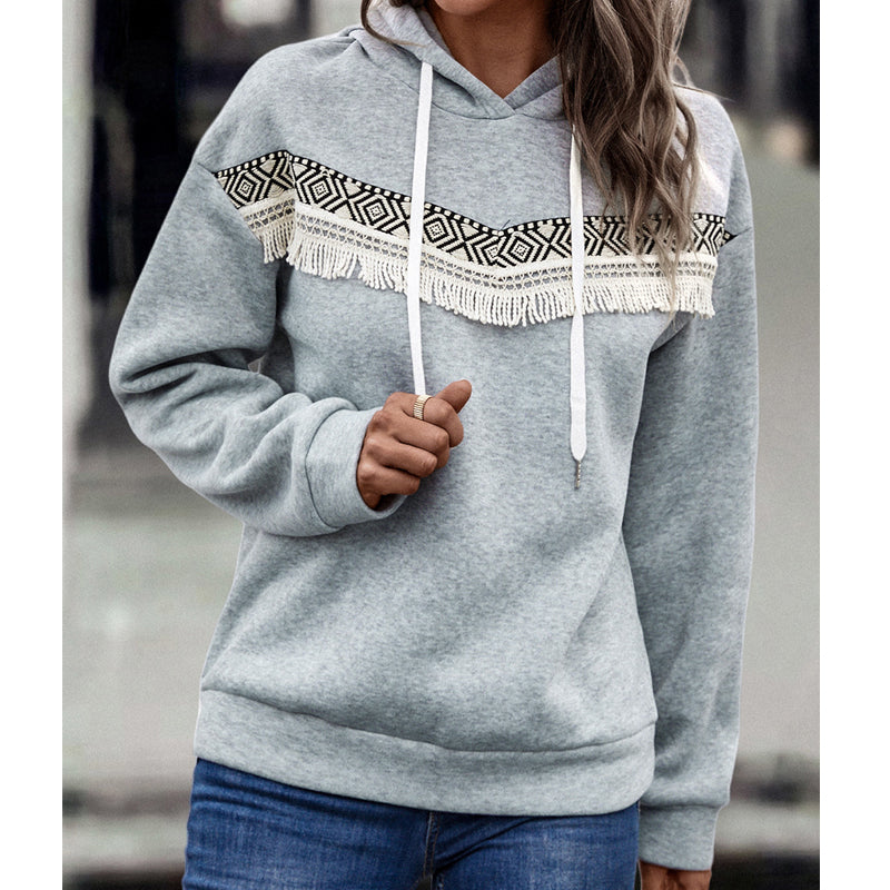 Autumn And Winter European And American Women's Clothing Hot Sale Hooded Lace Casual Sweatshirt